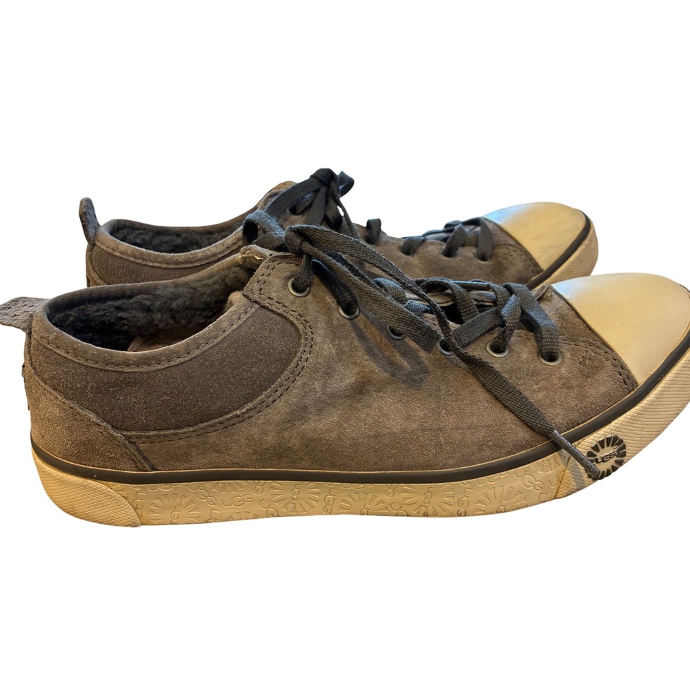 UGG Australia Sneaker Mens 9 Grey Good Suede Shearling Lined Cap Toe Low Top
